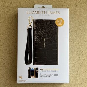 Elizabeth and James Croc-Embossed Black Folio Case for iPhone 14/13